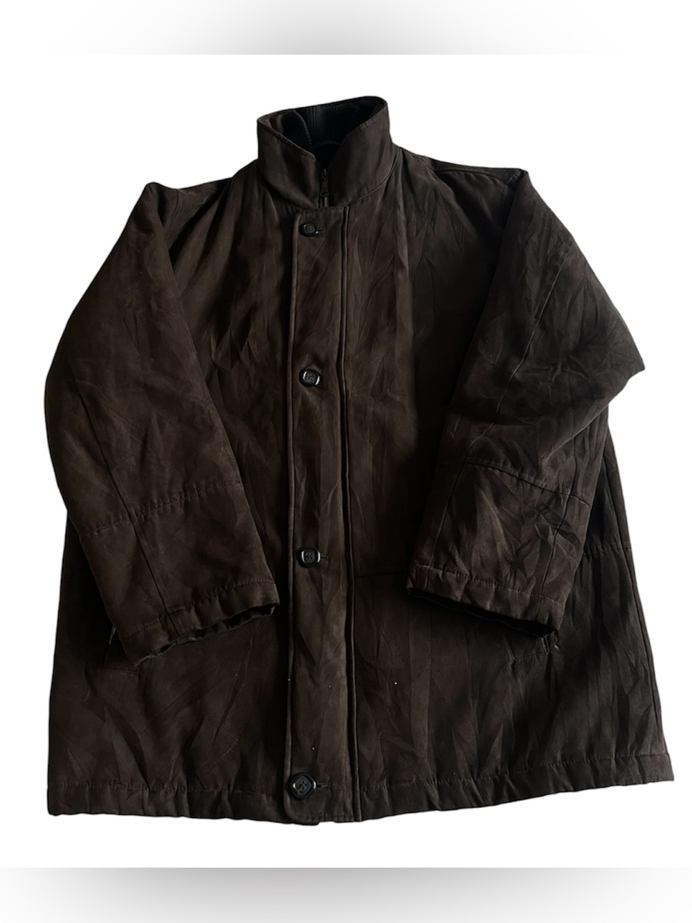 Barneys New York Men's Full Zip/Button High Collar Suede Jacket Brown 40R